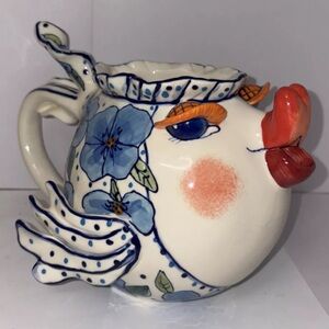 Authentic Stoneware Diane 2002‎ C.C. Floral Fish Decorative Pitcher